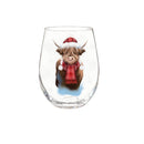 Holly Homestead Wine Glass Stemless Glass, Highland Cow, 17oz, Gift Box