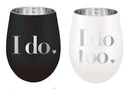 17oz Silver Etched Stemless Glass w/ Gift Box, Set of 2, I Do/I Do Too