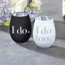 17oz Silver Etched Stemless Glass w/ Gift Box, Set of 2, I Do/I Do Too