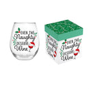 Christmas Vacation Wine Glass Stemless Glass, Naughty, 17oz, Gift Box