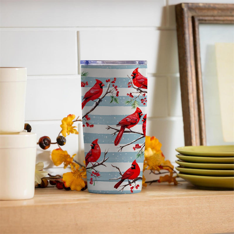 Holiday Poinsettia Tumbler Stainless-Steel, Winter Cardinals, 20oz, Gift Box