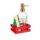 Glass Soap Dispenser and Sponge with Wood Crate, Christmas Tree,3sos002