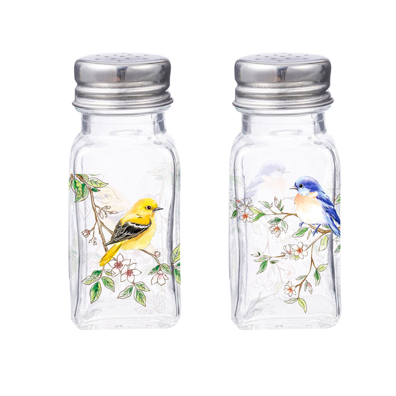 Glass Salt and Pepper Shaker Set, Birds in Blooms,3sp9863