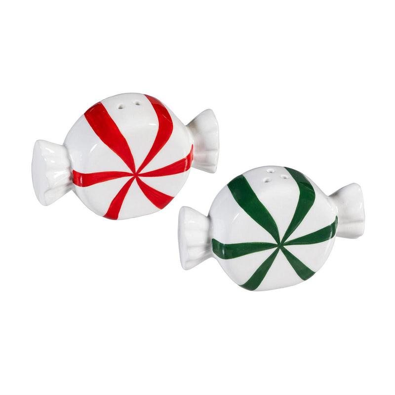 Baking Spirits Bright Salt & Pepper Shakers Ceramic Peppermint Candy, Set
