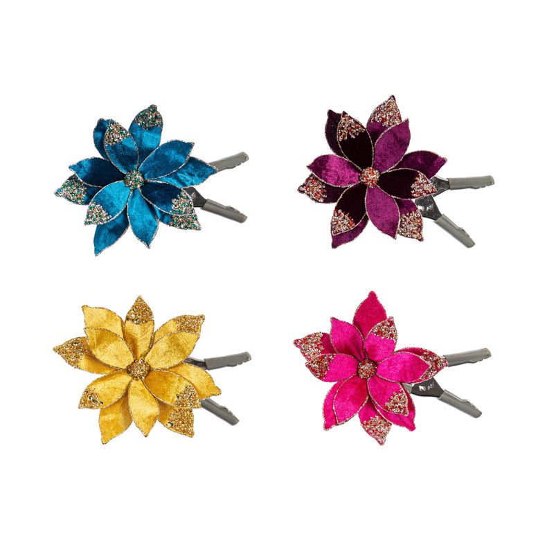 Glittered Velvet Flower Clips,3sy161