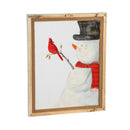 Snowman with Cardinal Hand Painted Screen Wood Frame Wall Decor, 16"W x 20"H,3wp825