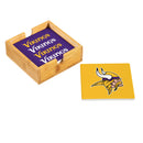 Minnesota Vikings Ceramic Coasters Set, 4pcs with Wood Caddy
