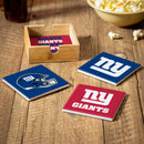 New York Giants Ceramic Coasters Set, 4pcs with Wood Caddy