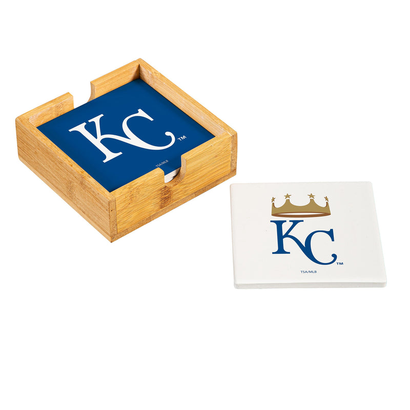 Kansas City Royals Ceramic Coasters Set, 4pcs with Wood Caddy