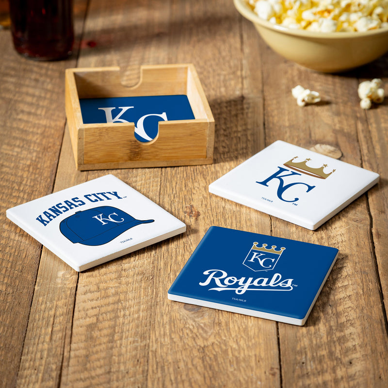 Kansas City Royals Ceramic Coasters Set, 4pcs with Wood Caddy