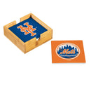 New York Mets Ceramic Coasters Set, 4pcs with Wood Caddy