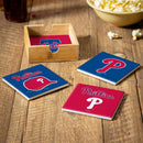 Philadelphia Phillies Ceramic Coasters Set, 4pcs with Wood Caddy