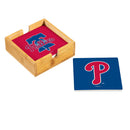 Philadelphia Phillies Ceramic Coasters Set, 4pcs with Wood Caddy