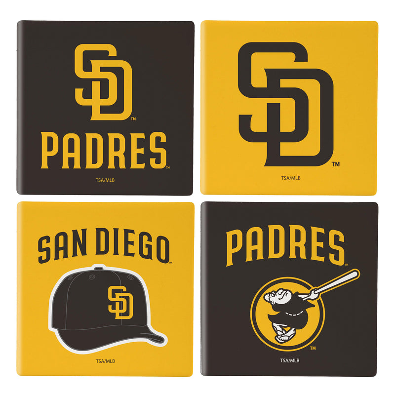 San Diego Padres Ceramic Coasters Set, 4pcs with Wood Caddy