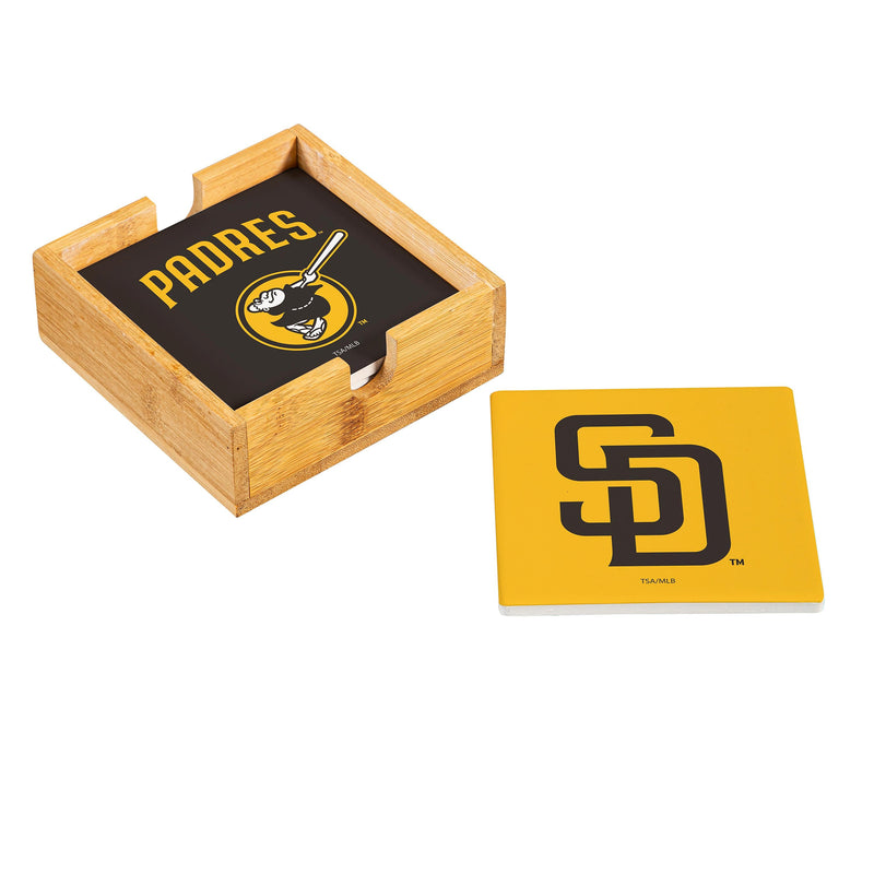 San Diego Padres Ceramic Coasters Set, 4pcs with Wood Caddy