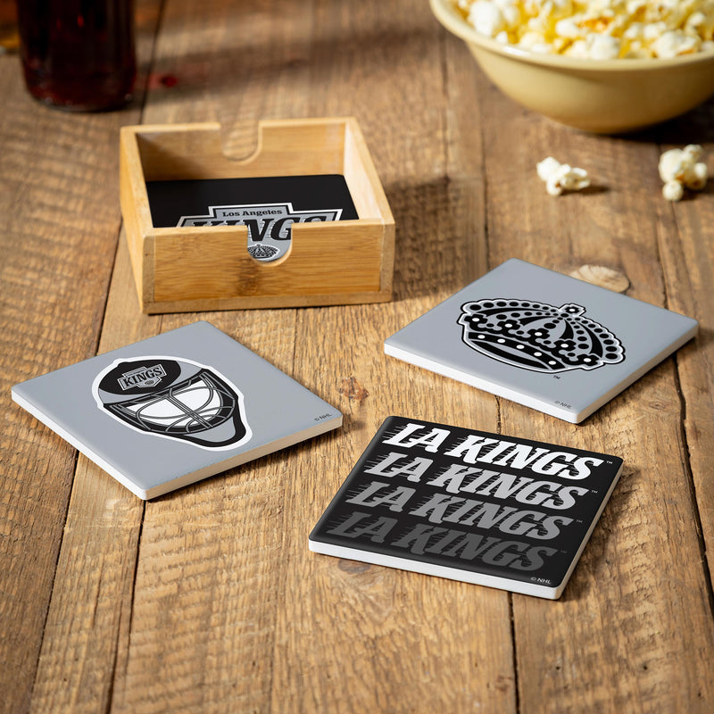 Los Angeles Kings Ceramic Coasters Set, 4pcs with Wood Caddy
