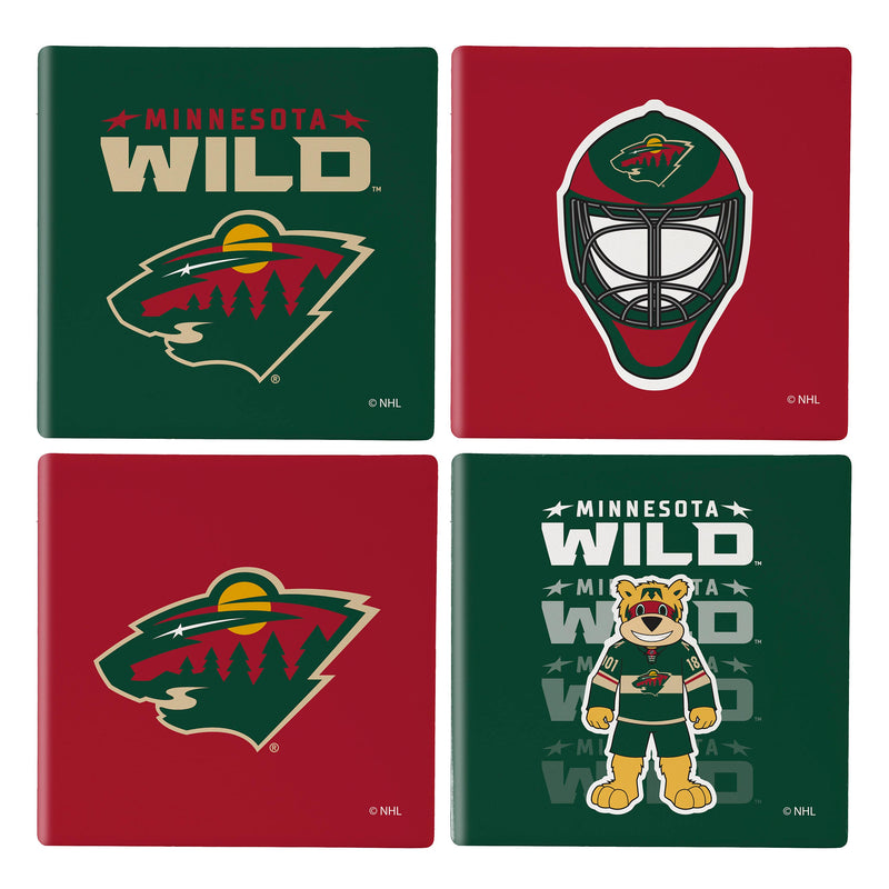 Minnesota Wild Ceramic Coasters Set, 4pcs with Wood Caddy