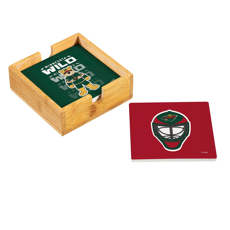 Minnesota Wild Ceramic Coasters Set, 4pcs with Wood Caddy