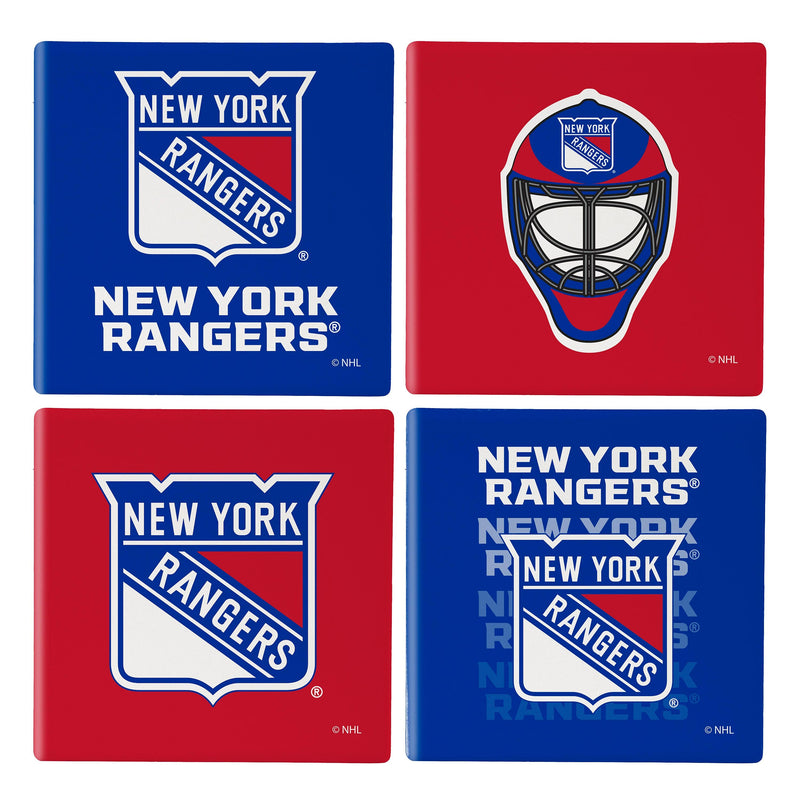New York Rangers Ceramic Coasters Set, 4pcs with Wood Caddy