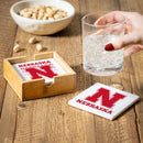 University of Nebraska Ceramic Coasters Set, 4pcs with Wood Caddy