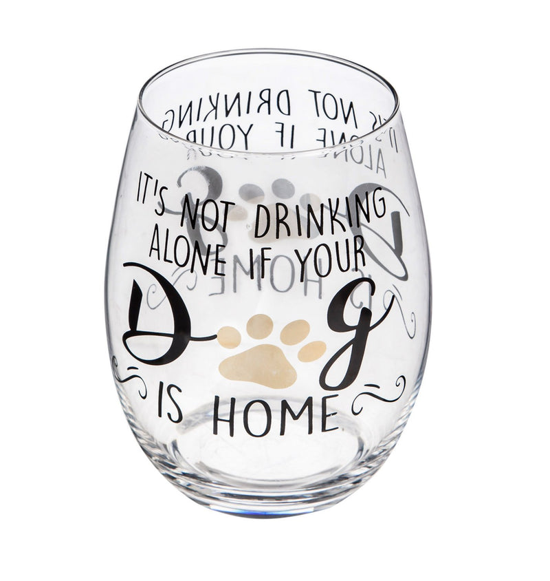 Stemless Wine Glass w/box,It's not drinking alone if your dog is home