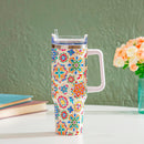 Geometric Tapestry Canyon Cup, Double Wall Stainless Steel w/ Straw, 40oz, Gift Box