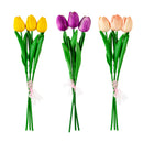 12"H Real Feel Tulip 3 Stem Bunch, Purple, Yellow, Pink 3 ASST