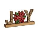 Wood "Joy" with Beaded Poinsettia Embellishment Table Decor