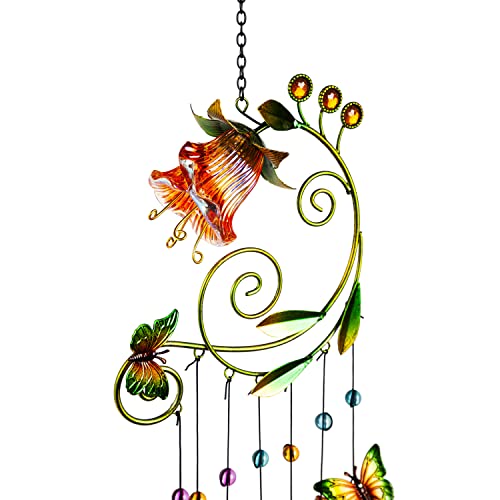 Glass and Metal Flower with Butterflies Windchime