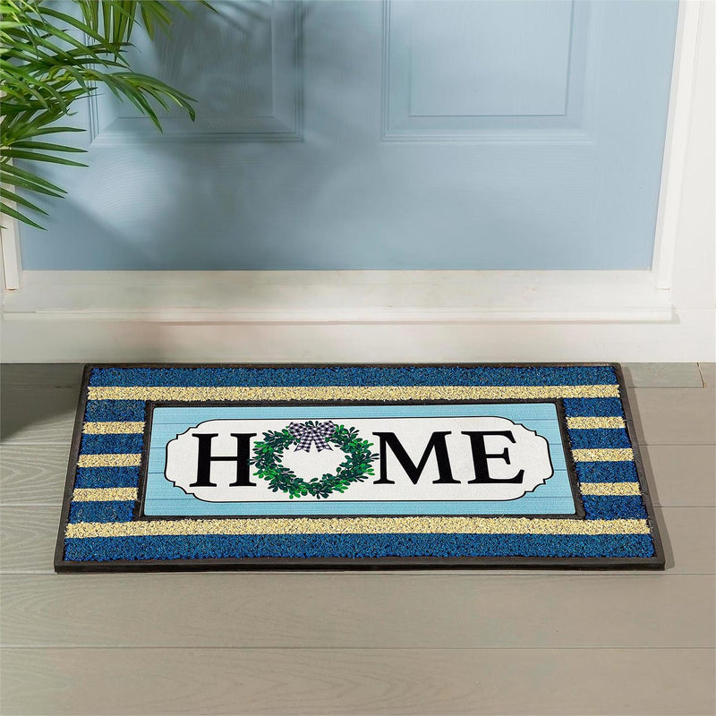 Blue and White Stripe Coir Sassafras Mat Tray