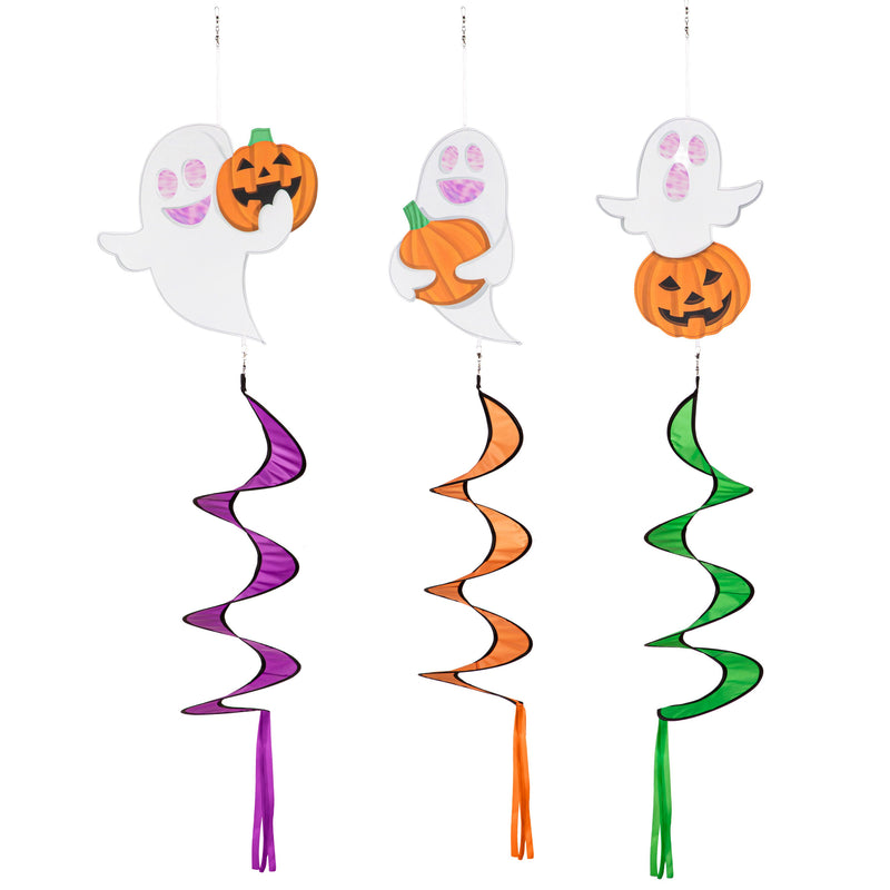 Halloween Ghost with Iridescence Eyes and Mouth Fabric Wind Spinner,45637