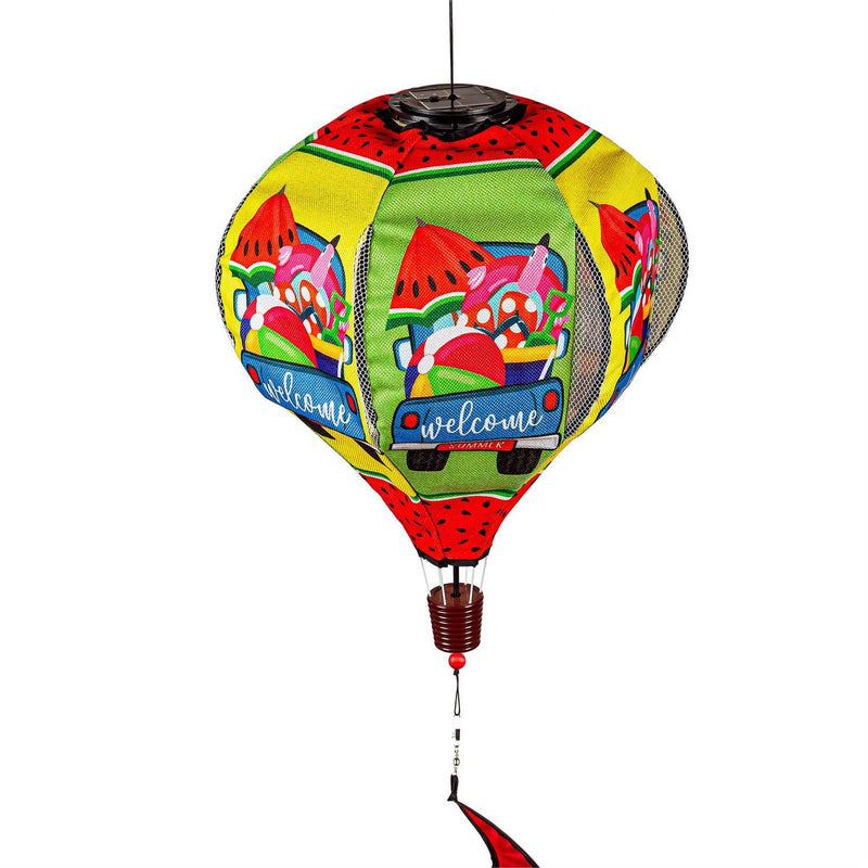 Welcome Summer Truck Solar Lit Burlap Balloon Spinner