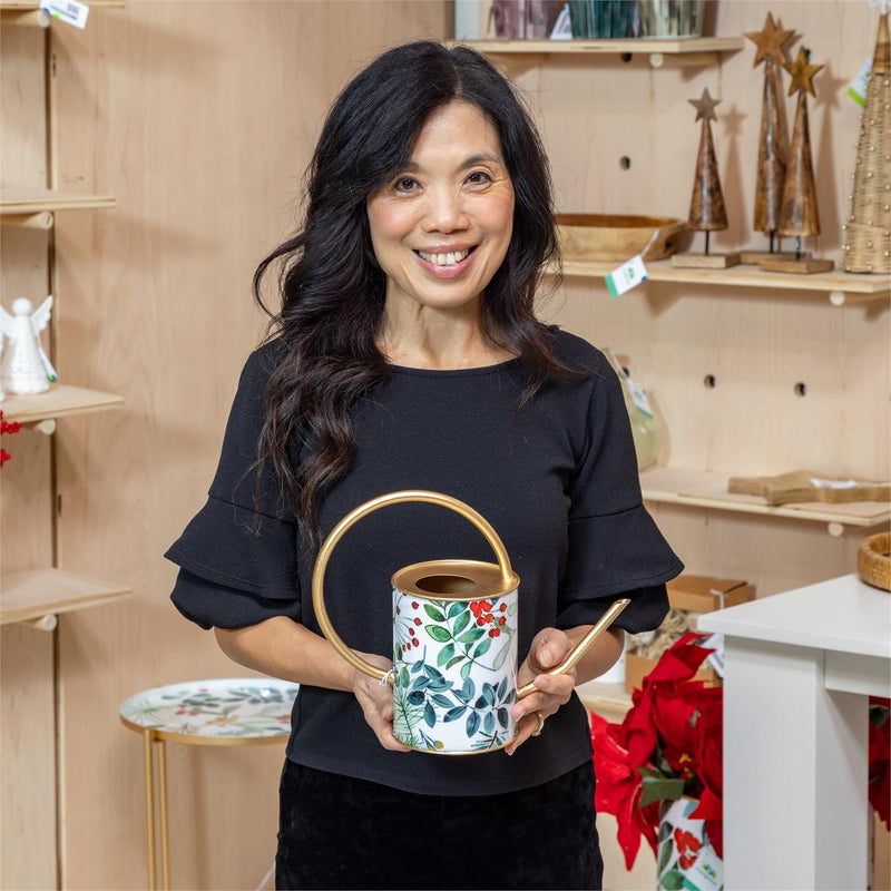 VivaStyle Watering Can, Printed Metal, Festive Foliage, 32 oz.