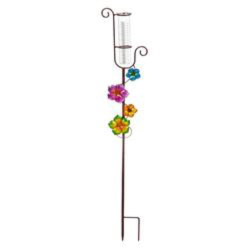 42"H Climbing Flower Rain Gauge, Pink/Green