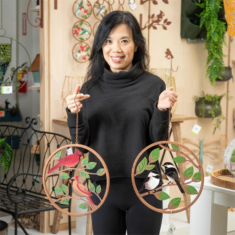 What She Shed Outdoor Hanging Décor, Metal, Circular Rustic Bird, 12", Set of 2