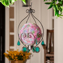 Garden of Wonder Metal Gazing Ball Hanging Holder with Blue Glass Tear Drops