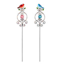 39"H Glow in the Dark Garden Stake, Glass and Metal Blue Bird and Cardinal, 2 Asst, 12pc CDU