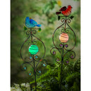 39"H Glow in the Dark Garden Stake, Glass and Metal Blue Bird and Cardinal, 2 Asst, 12pc CDU
