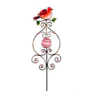 39"H Glow in the Dark Garden Stake, Glass and Metal Blue Bird and Cardinal, 2 Asst, 12pc CDU