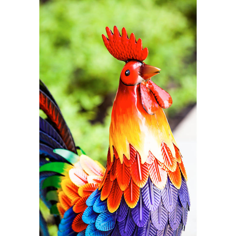 Evergreen Statuary,Colorful Rooster Metal Garden Statuary,18.5x7.09x20.87 Inches