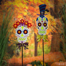 40"H Glow in the Dark Garden Stake, Colorful Skulls, 2 Asst