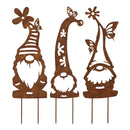 16" Gnome Rust Colored Garden Stake, 3 Asst, 4 of Each, 12 Piece CDU