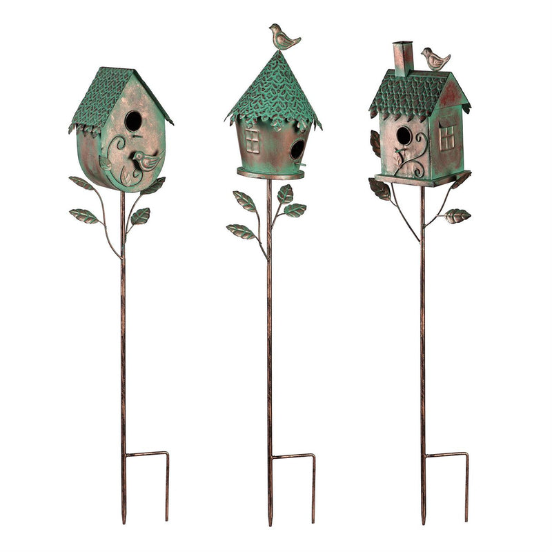 What She Shed Garden Stake, Birdhouse Green Patina Finished, 36", Asst of 3