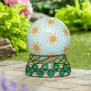 Metal Gazing Ball Stand with Green Glass Circles