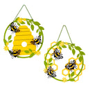 Laser Cut Metal Bee & Honeycomb Hanging Garden Décor, Set of 2