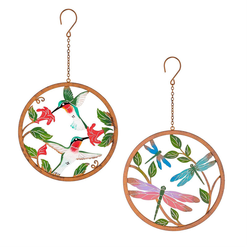 Pollinator Garden D√©cor, Rustic Friends Hand Painted Outdoor Hanging D√©cor, 10"D, Set of 2