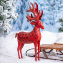 Evergreen Statuary,25"H Metal Red Reindeer Statue,4.3x14.9x24.8 Inches