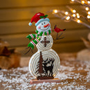 Evergreen Statuary,17"H Solar Metal Snowman With Bird Statue,1.97x11.82x17.52 Inches