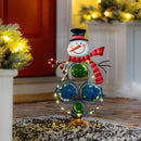 Evergreen Statuary,18"H Solar Metal Snowman With Bells Statue,5.12x11.03x18.11 Inches