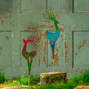 Evergreen Statuary,28"H Metal Reindeer Statue, Blue & Red,7.75x4.75x28.25 Inches